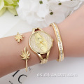 3PCS Charm Diseño especial Reloj Juego de regalo Pulsera Reloj de cuarzo Esfera pequeña Pulseras doradas Juegos de regalo con caja de regalo Reloj de pulsera